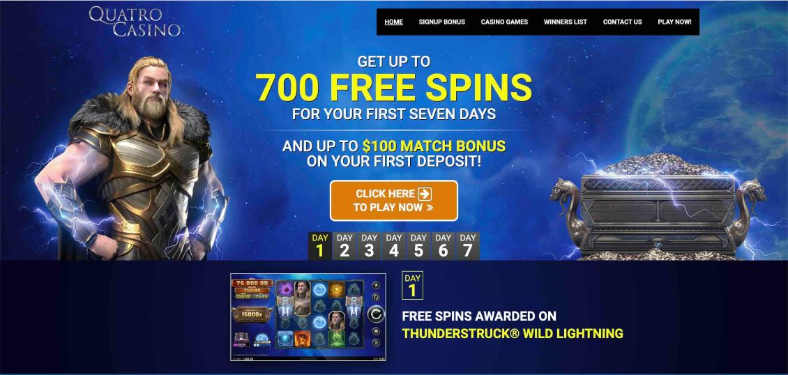 Quatro Casino No Deposit Bonus {Y}: 700 Free Spins for Canadian Players