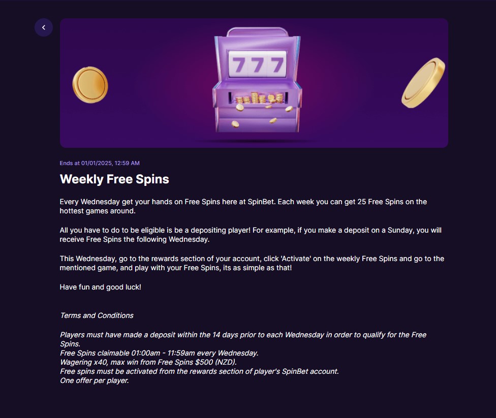 Weekly freespins